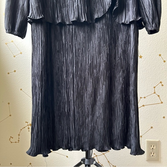 Vintage After Dark Black Long-Sleeve Multi-Layer Pleated Wavy Midi Dress Witchy - Picture 3 of 6